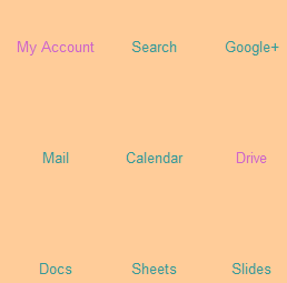 The Google apps menu which has lost the icons due to the low colour contrast settings chosen