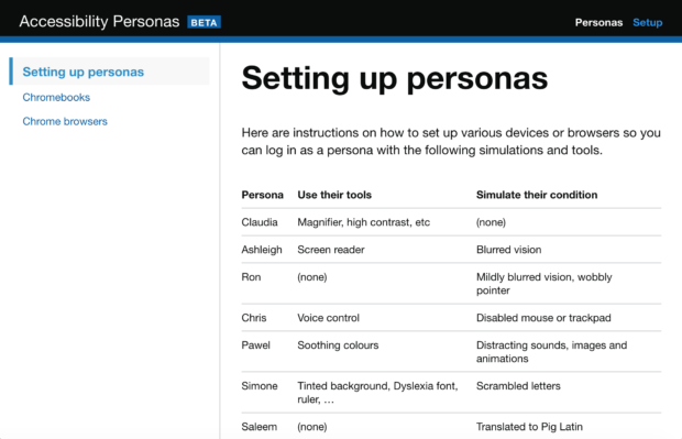 A screenshot of a page headlined 'Setting up personas'