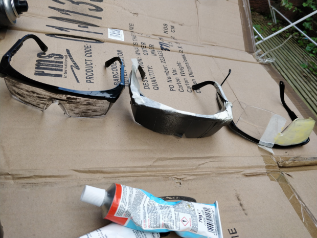 3 pairs of glasses and glue on cardboard