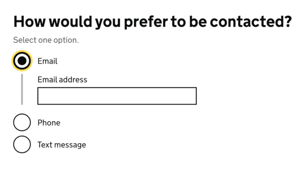 An example of a radio button answer using a conditional reveal to open an input field.