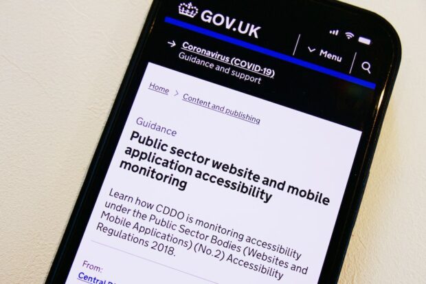 A GOV.UK webpage on public sector accessibility monitoring, shown on a mobile phone.